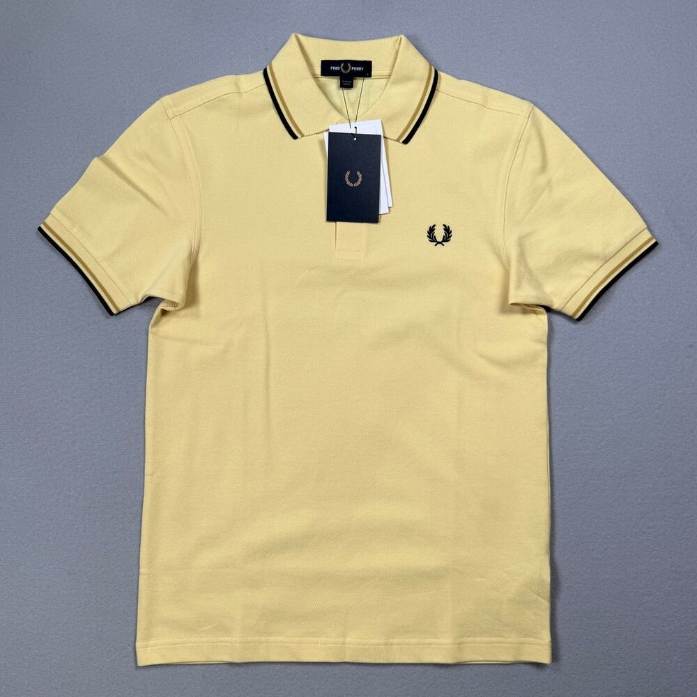Fred Perry Short Sleeve Slim Fit Twin Tipped Polo Shirt, Yellow Small $110